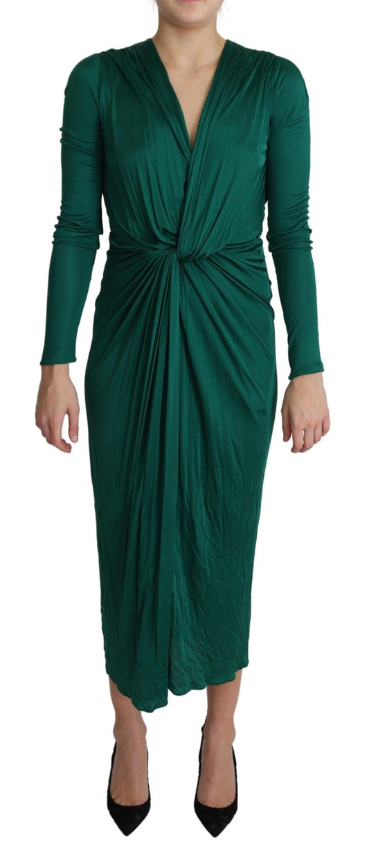 Robe mi-longue ajustée en viscose Silhouette verte