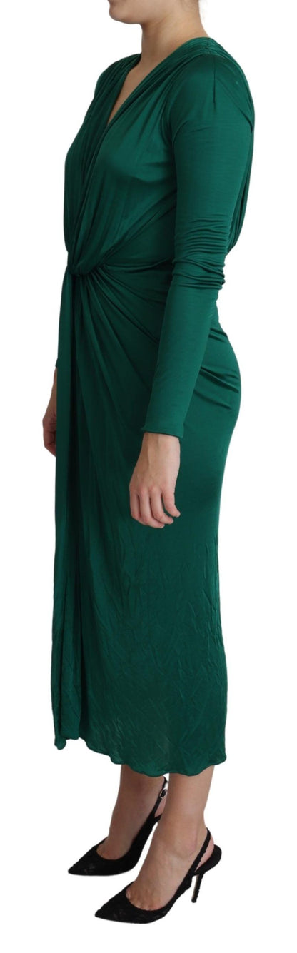 Robe mi-longue ajustée en viscose Silhouette verte