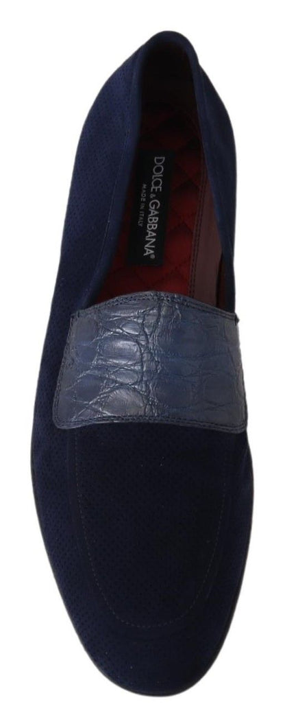 Mocassins Caiman en daim bleu, pantoufles, chaussures