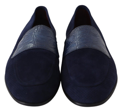 Mocassins Caiman en daim bleu, pantoufles, chaussures