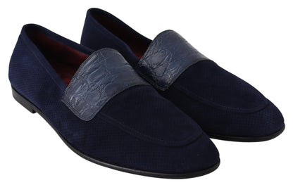 Mocassins Caiman en daim bleu, pantoufles, chaussures