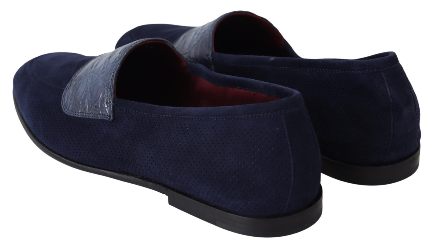 Mocassins Caiman en daim bleu, pantoufles, chaussures