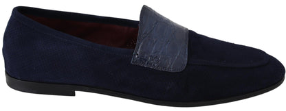 Mocassins Caiman en daim bleu, pantoufles, chaussures