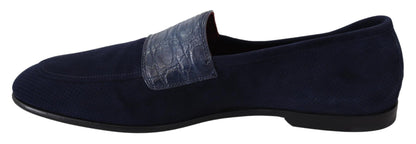 Mocassins Caiman en daim bleu, pantoufles, chaussures