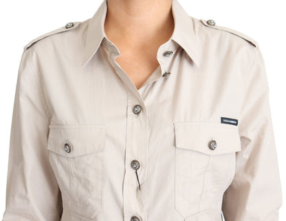 Haut chemise ajusté à poche en popeline beige Safari