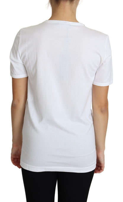 Haut T-shirt blanc avec cristaux en forme de cœur San Valentino