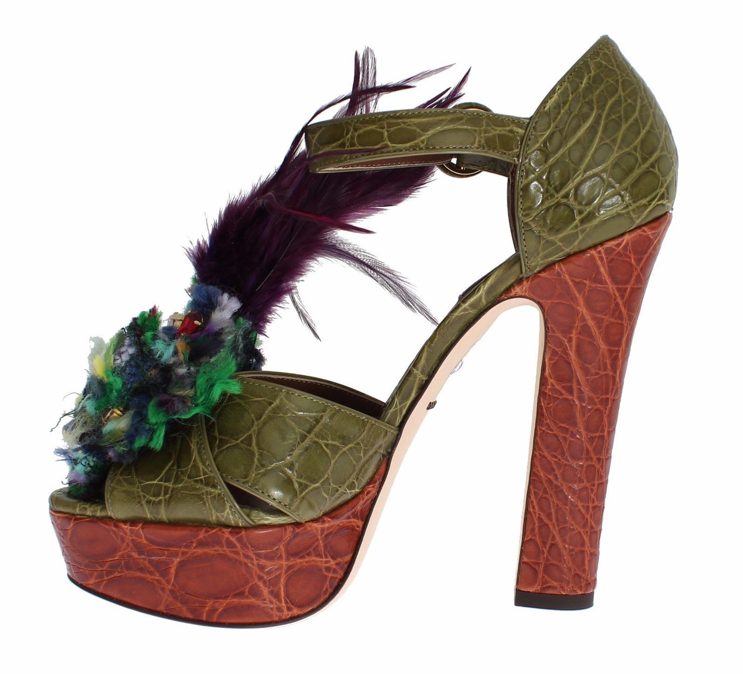 Scarpe sandalo con plateau in cristallo in pelle verde