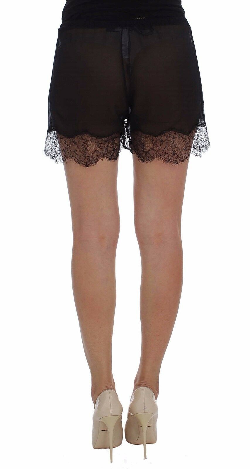 Short de nuit en soie et dentelle florale noire