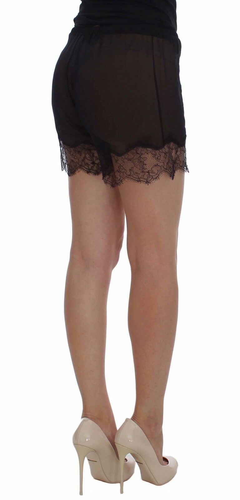 Short de nuit en soie et dentelle florale noire