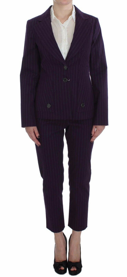 Completo di pantaloni blazer con cappotto elasticizzato a righe viola