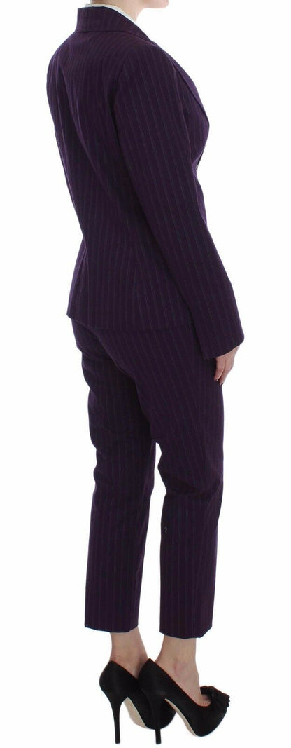 Completo di pantaloni blazer con cappotto elasticizzato a righe viola