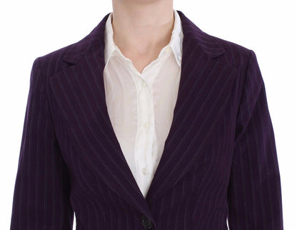 Completo di pantaloni blazer con cappotto elasticizzato a righe viola