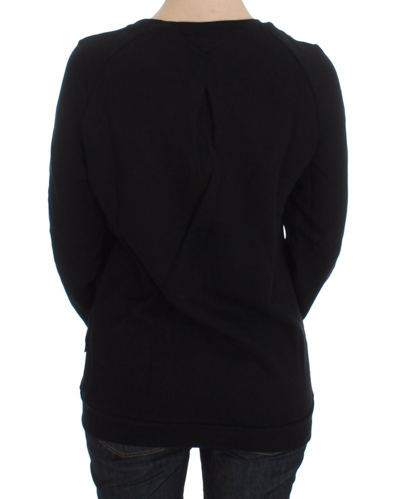 Maglione pullover girocollo con stampa motivo in cotone nero