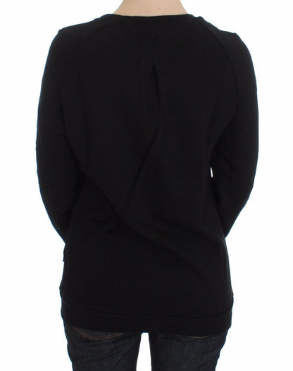 Maglione pullover girocollo con stampa motivo in cotone nero