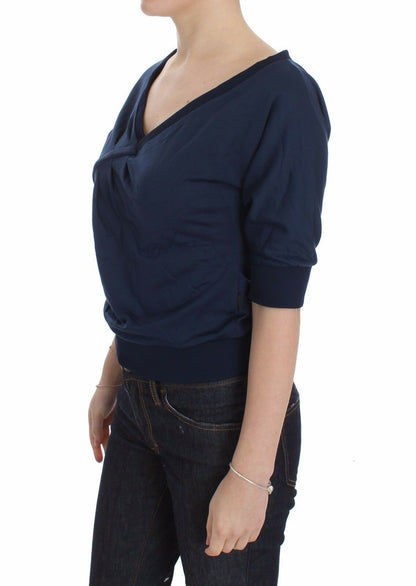 Pull en coton bleu pour femme à col en V profond