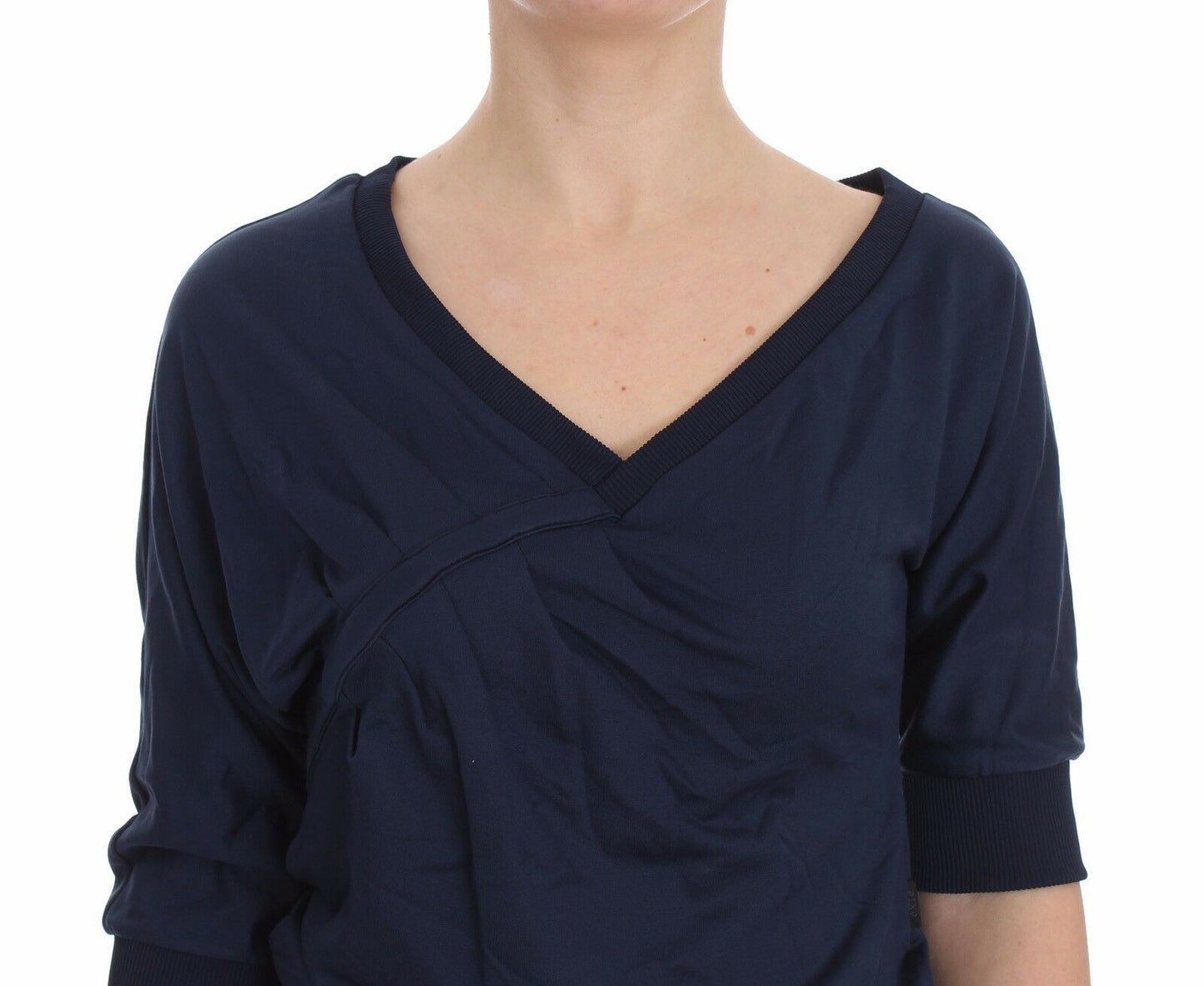 Maglione da donna con scollo a V profondo in cotone blu 