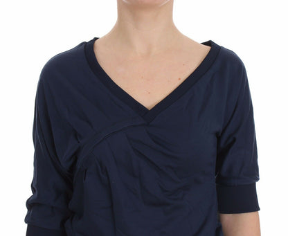 Pull en coton bleu pour femme à col en V profond