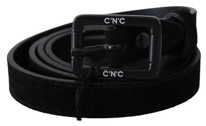 Ceinture à boucle en cuir noir et velours