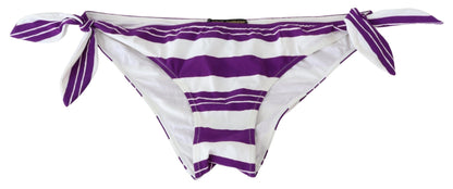 Bas de bikini de plage à rayures violettes et blanches