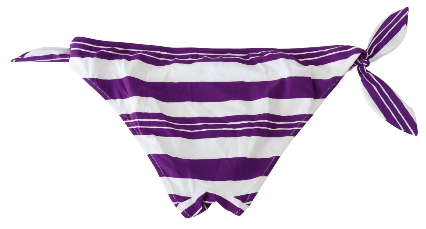 Bas de bikini de plage à rayures violettes et blanches