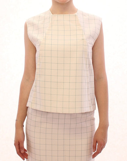 Top camicia a quadri in cotone bianco