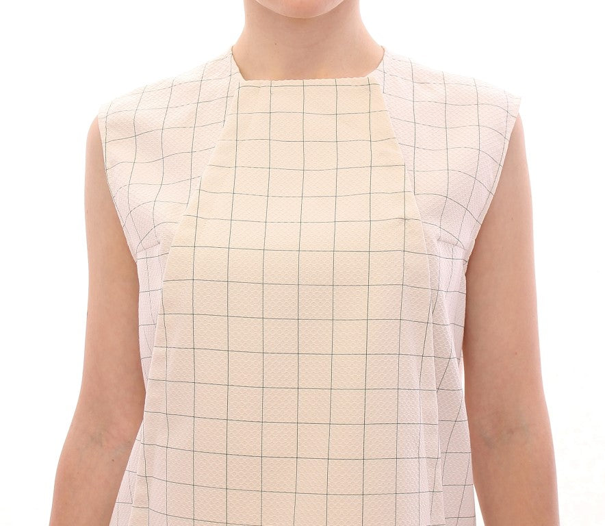 Top camicia a quadri in cotone bianco