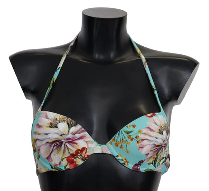 Top bikini da spiaggia con stampa floreale verde menta