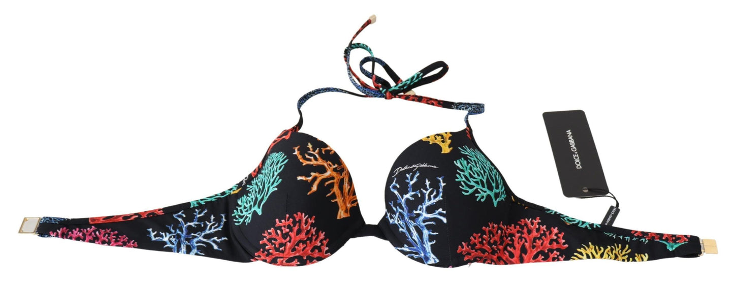 Top bikini da spiaggia da donna con stampa coralli neri