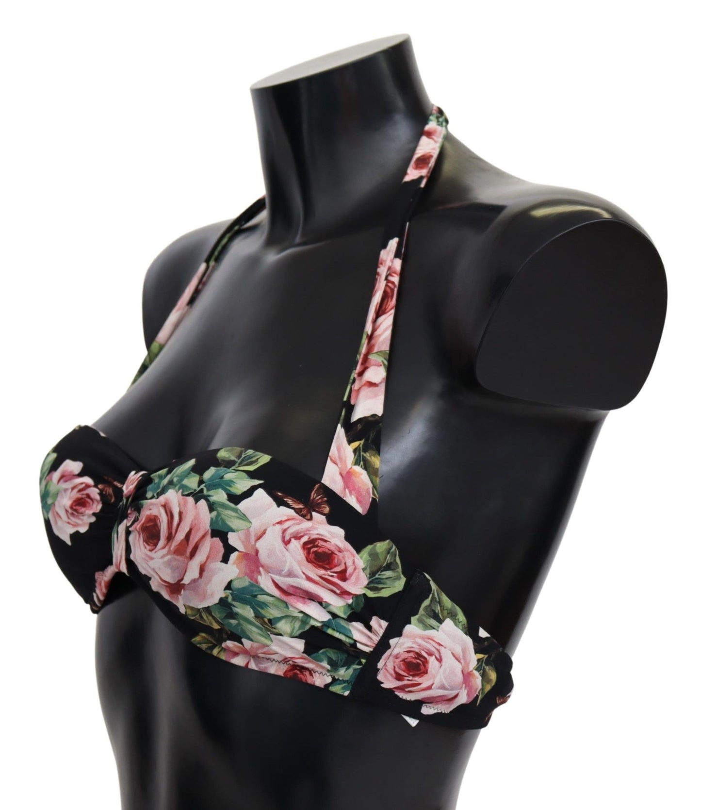 Maillot de bain imprimé roses noires, haut de bikini de plage