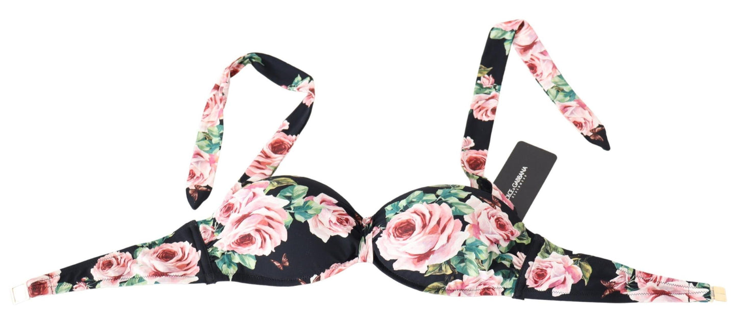 Maillot de bain imprimé roses noires, haut de bikini de plage