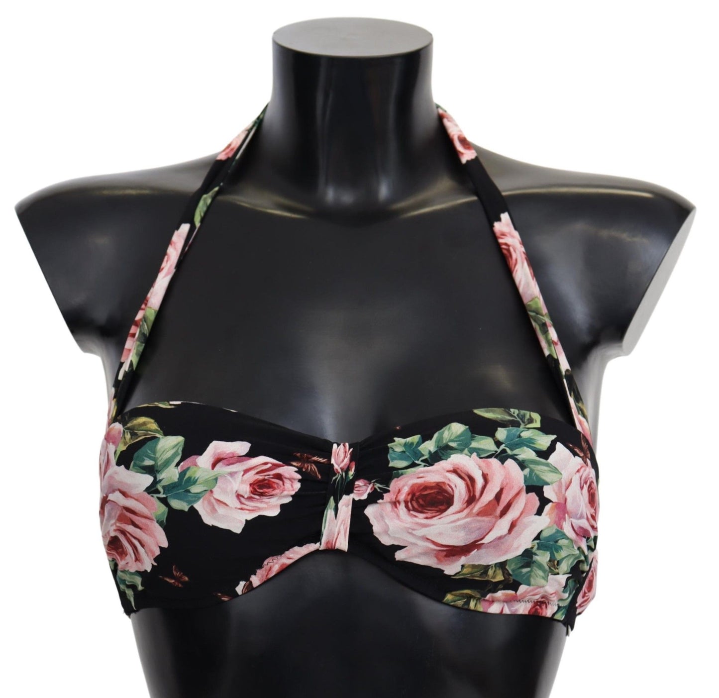 Badeanzug mit schwarzem Rosen-Print, Strandmode, Bikini-Tops