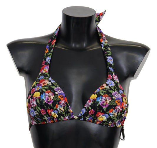 Top bikini da spiaggia con stampa floreale nera