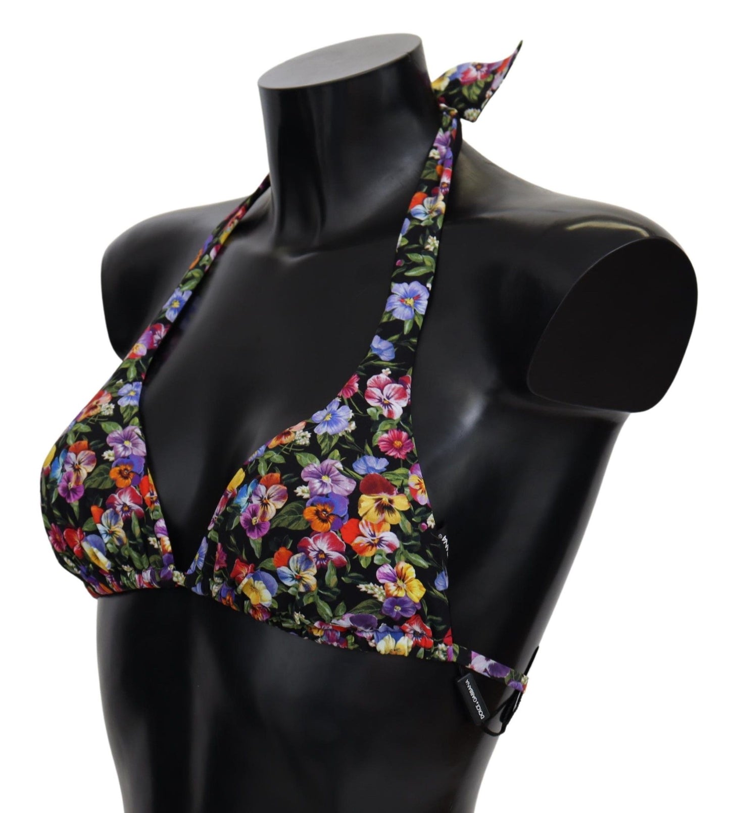 Maillot de bain noir à imprimé floral, haut de bikini de plage