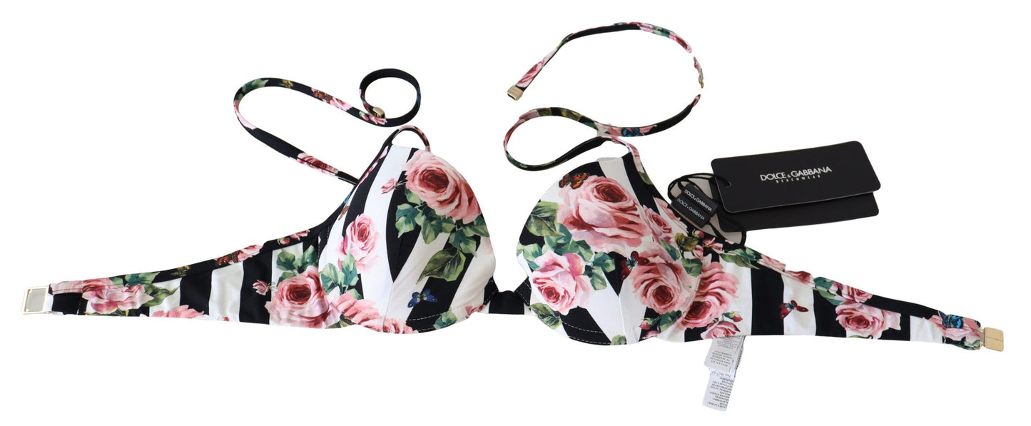 Top bikini da bagno con stampa rosa a righe multicolori