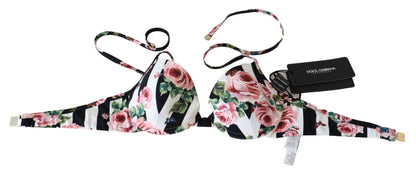 Hauts de bikini de maillot de bain imprimé rose à rayures multicolores