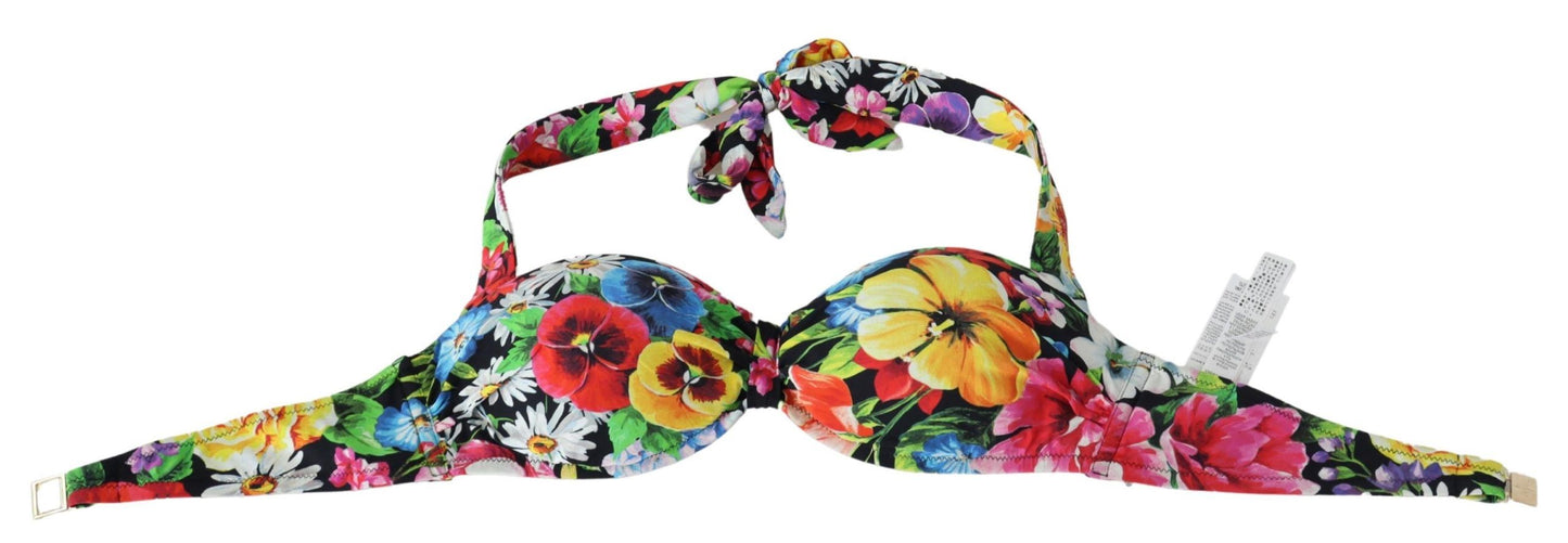 Top bikini da bagno con stampa floreale multicolore