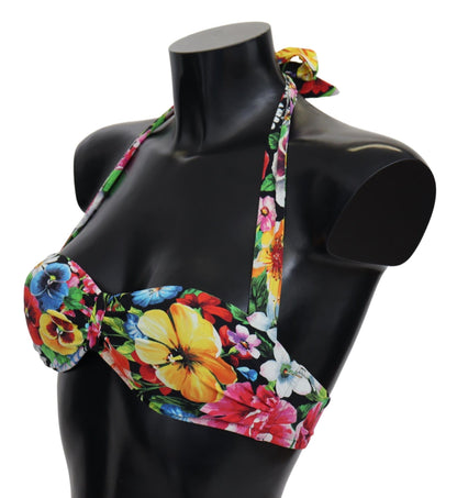 Top bikini da bagno con stampa floreale multicolore