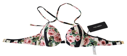 Top bikini da bagno con stampa rosa a righe multicolori