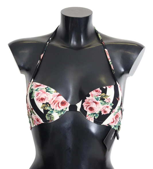 Top bikini da bagno con stampa rosa a righe multicolori