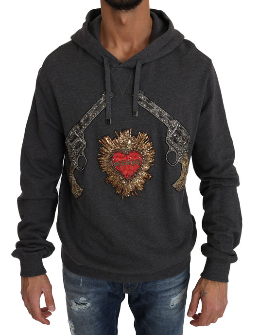 Dolce & Gabbana Gray Crystal Heart Gun Motif Sweater