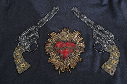 Dolce & Gabbana Gray Crystal Heart Gun Motif Sweater