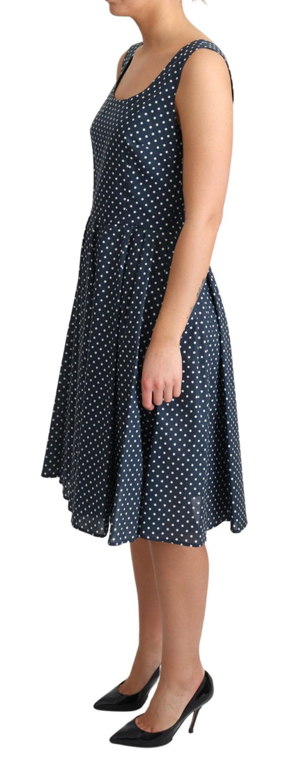 Robe trapèze bleue en coton à pois