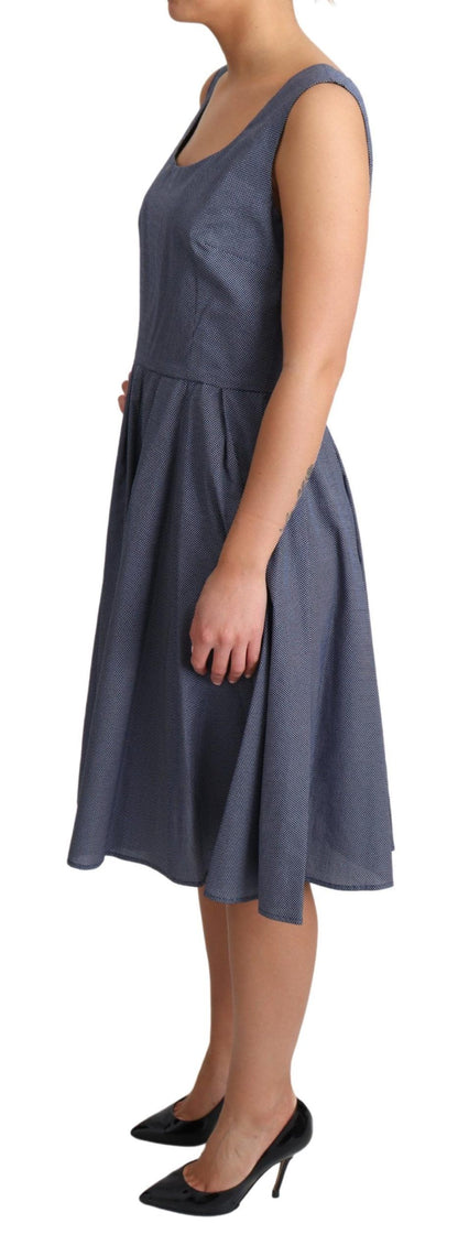 Robe trapèze extensible en coton bleu à pois