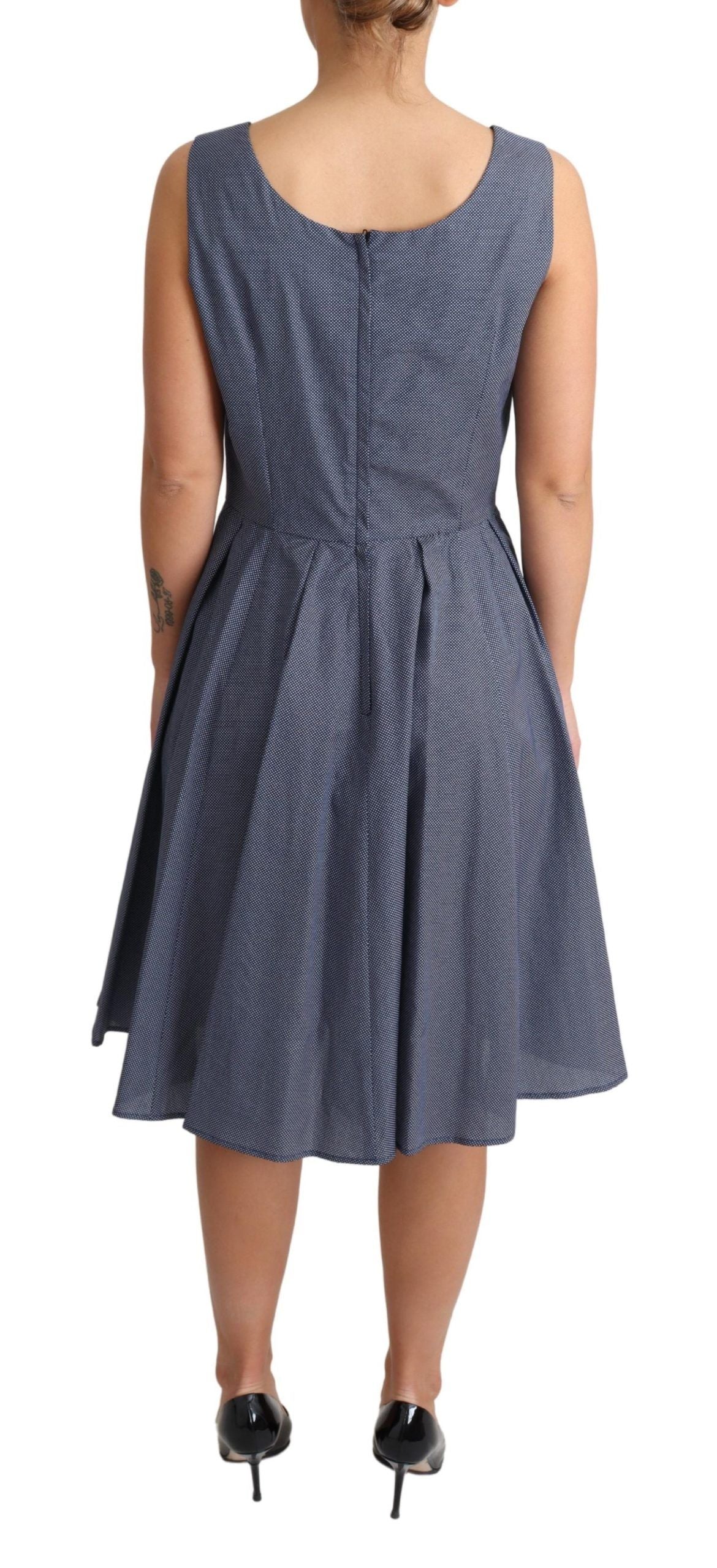 Robe trapèze extensible en coton bleu à pois