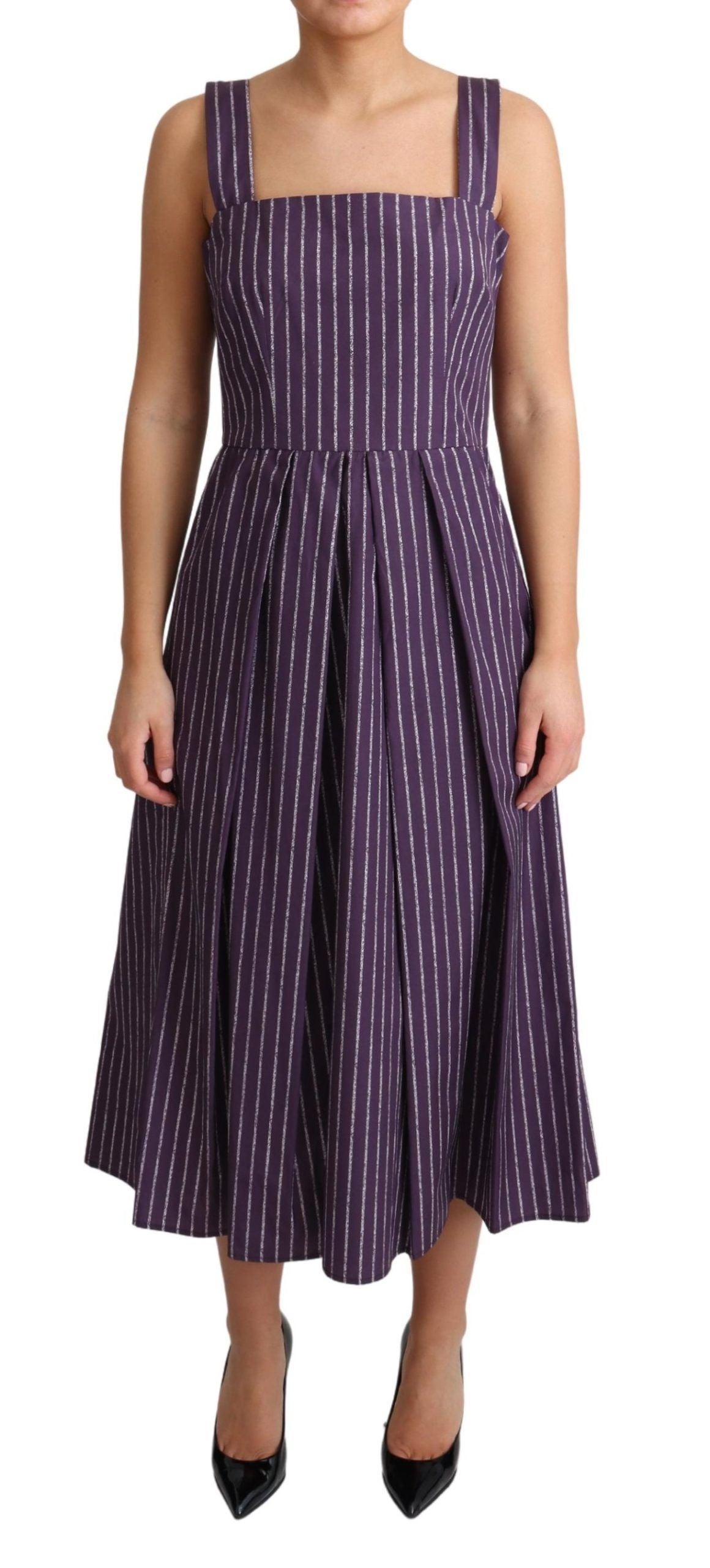 Robe trapèze extensible en coton rayé violet