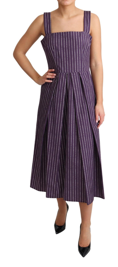 Robe trapèze extensible en coton rayé violet