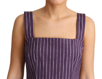 Robe trapèze extensible en coton rayé violet