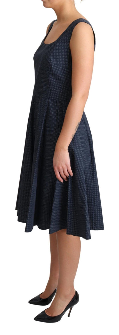 Robe trapèze bleue en coton à pois