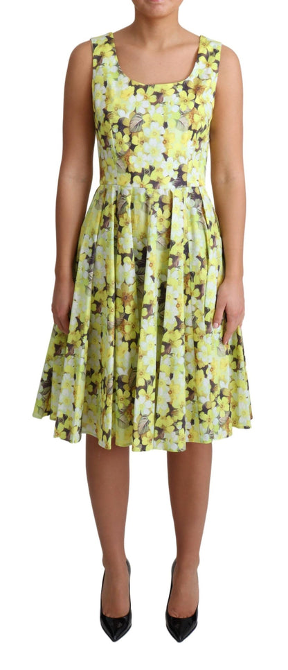 Robe jaune en coton stretch à fleurs