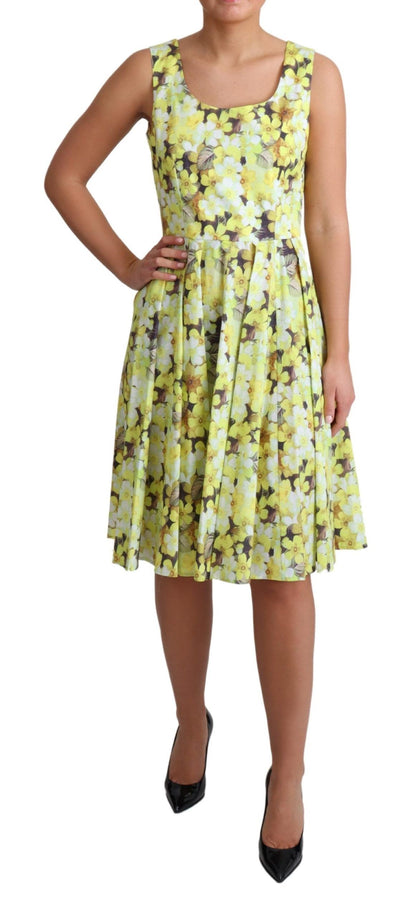 Robe jaune en coton stretch à fleurs